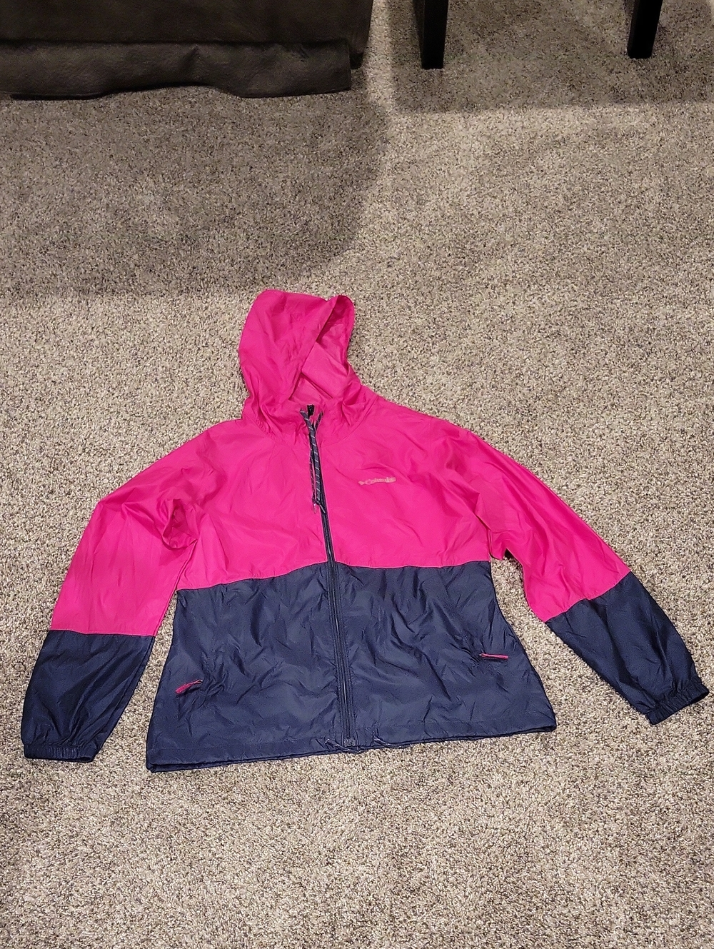 Ladies' Columbia Hooded Rain Jacket, Pink & Navy, Size Medium